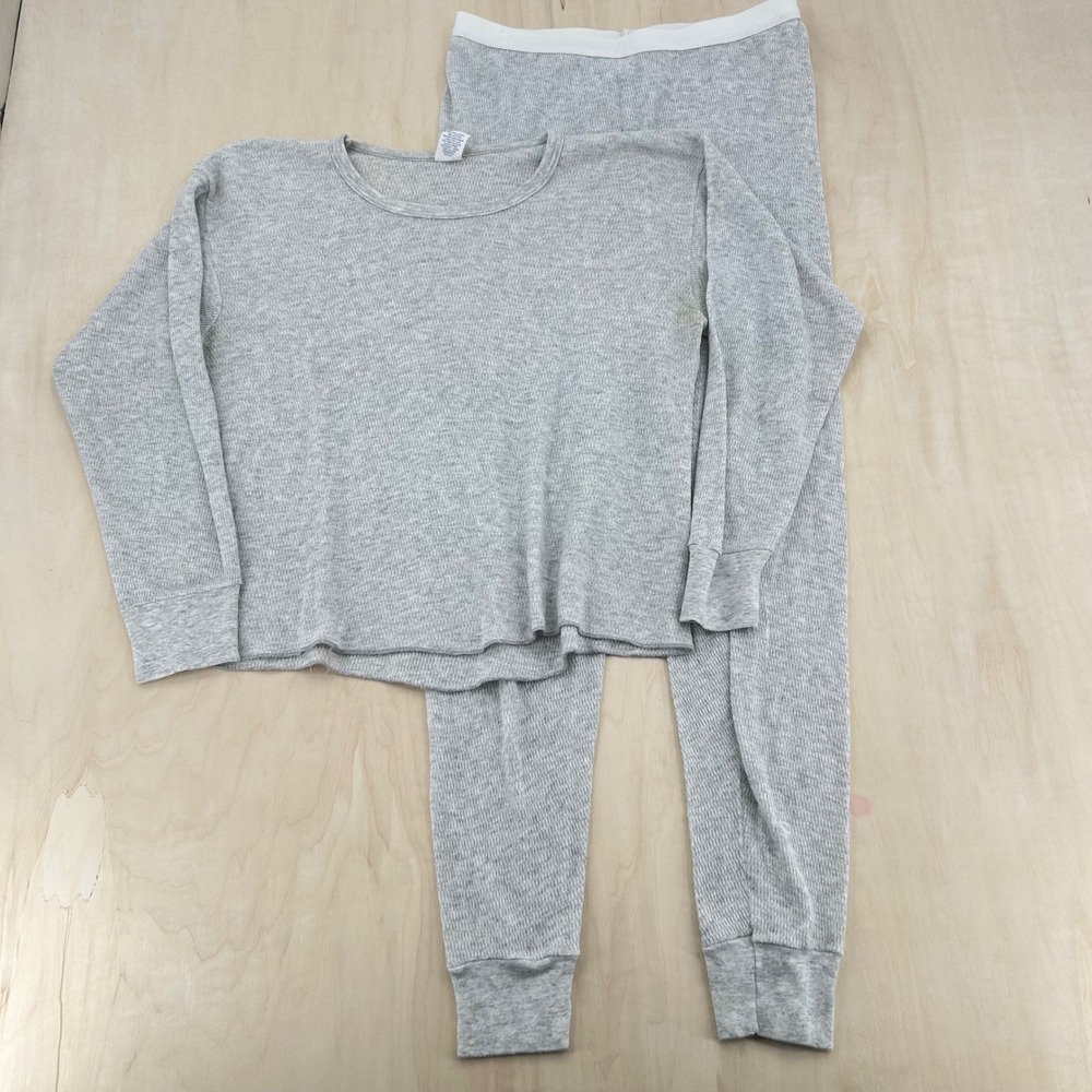 Vintage Penbrooke Lane Thermal Pajama Set 2XL Heather Gray Waffle Knit USA Made